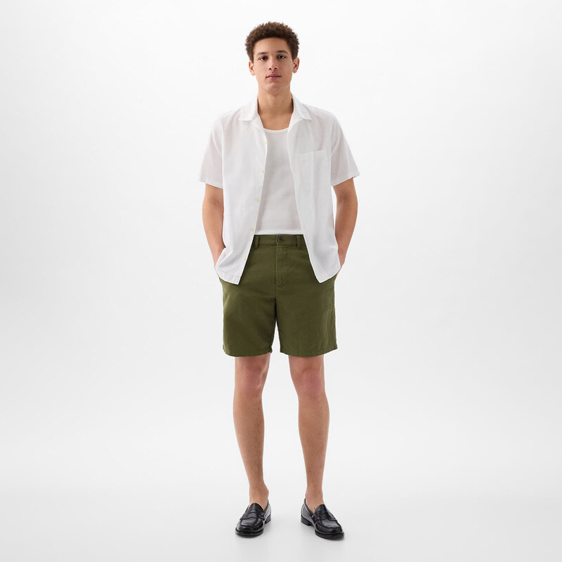 Pánské kraťasy GAP Linen Fixed Waist Short Army Jacket Green