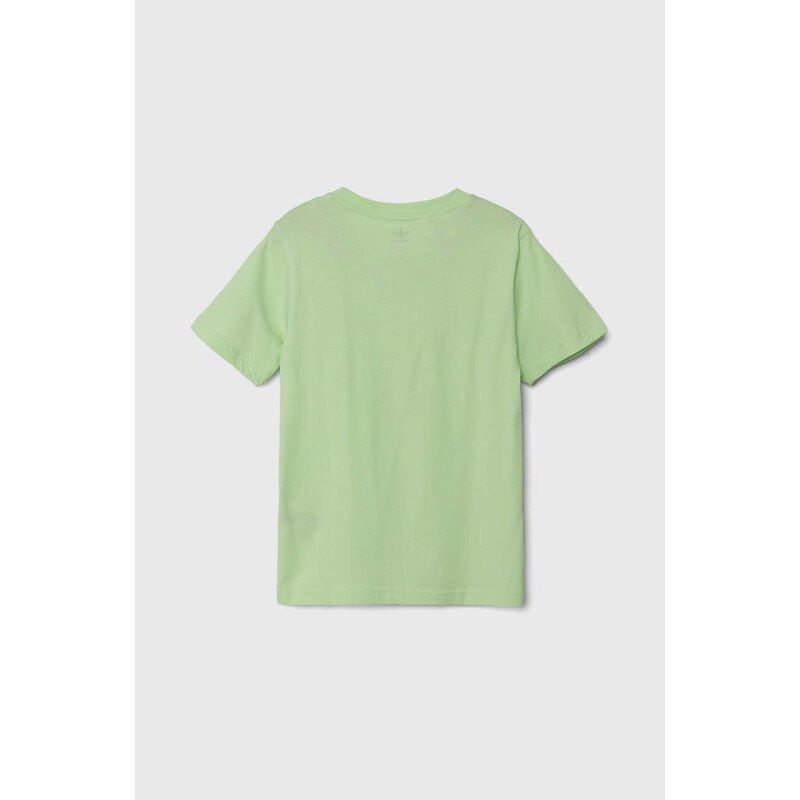 Dětské bavlněné tričko adidas Originals zelená barva, s aplikací