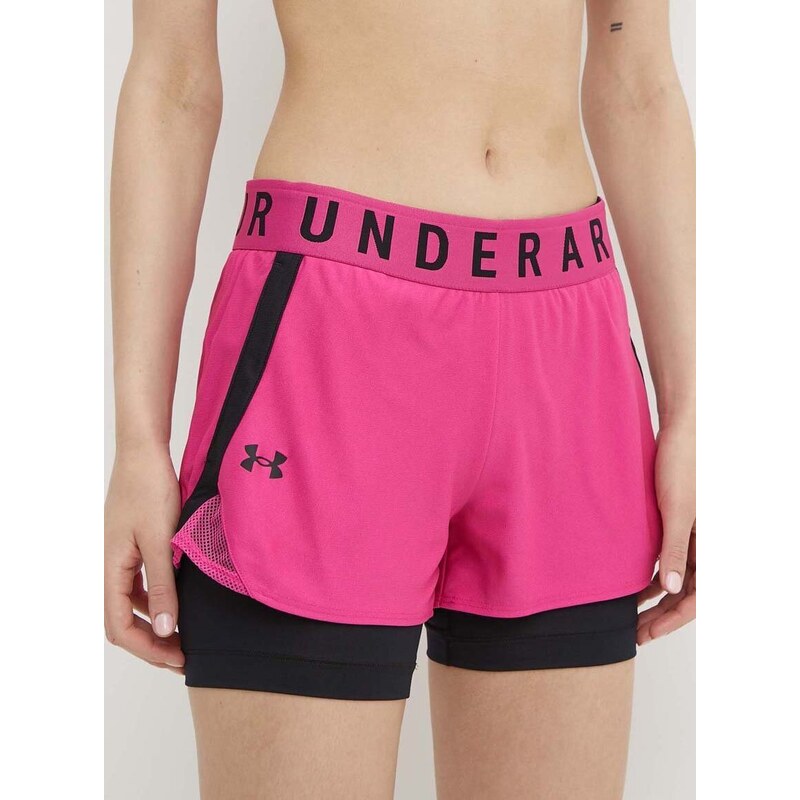 Tréninkové šortky Under Armour dámské, růžová barva, s potiskem, high waist