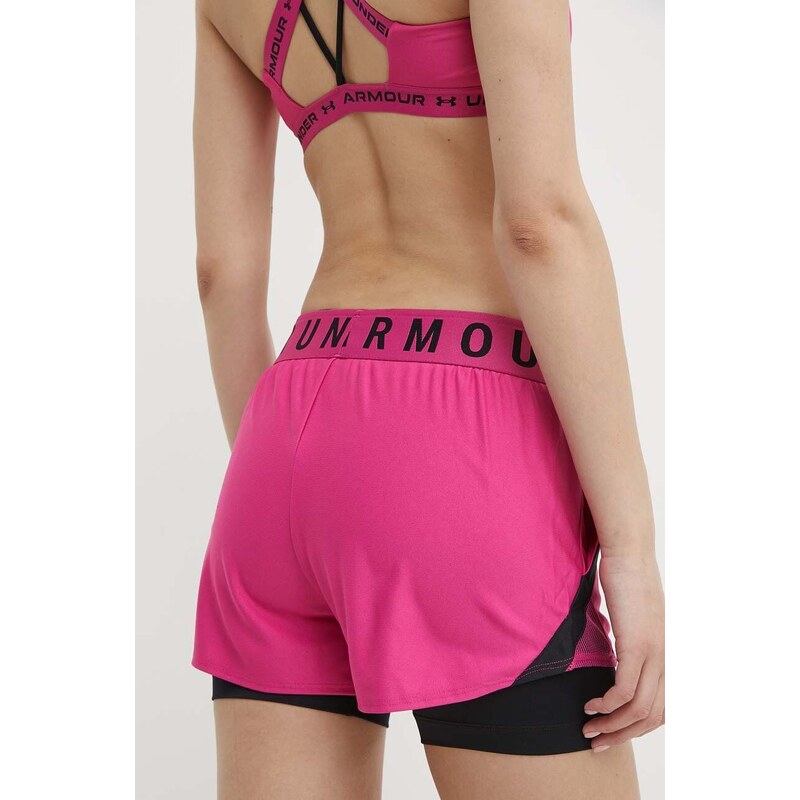 Tréninkové šortky Under Armour dámské, růžová barva, s potiskem, high waist