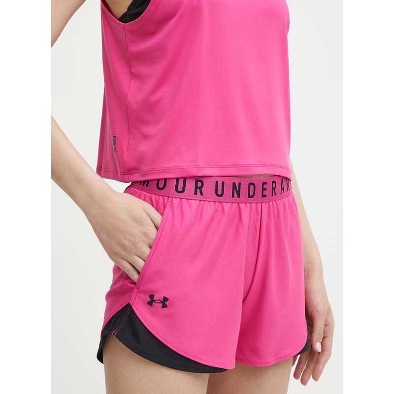 Tréninkové šortky Under Armour Play Up 3.0 růžová barva, s potiskem, medium waist