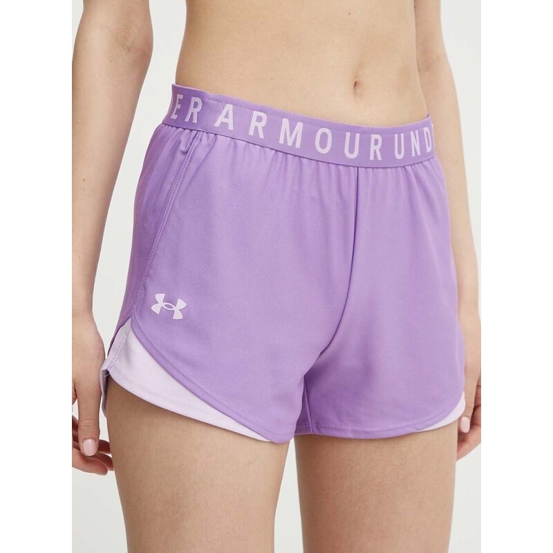 Tréninkové šortky Under Armour Play Up 3.0 fialová barva, s potiskem, medium waist