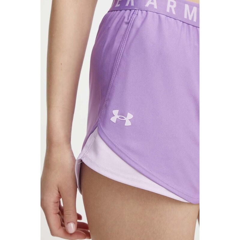 Tréninkové šortky Under Armour Play Up 3.0 fialová barva, s potiskem, medium waist