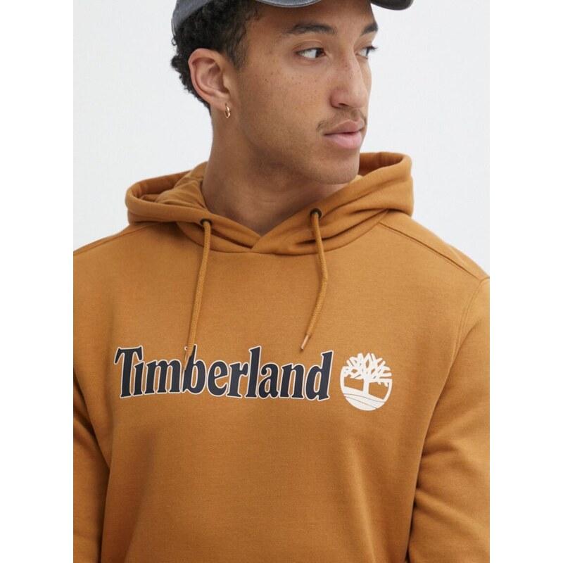 Mikina Timberland pánská, hnědá barva, s kapucí, s potiskem, TB0A5UKKP471