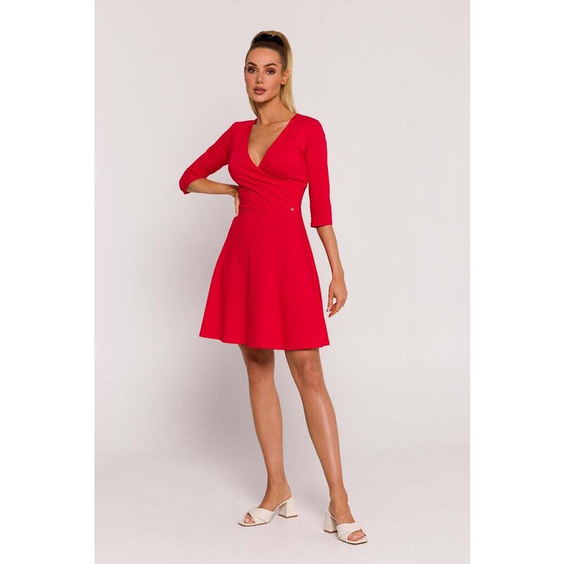 MOE Červené šaty s véčkovým výstřihem M786
