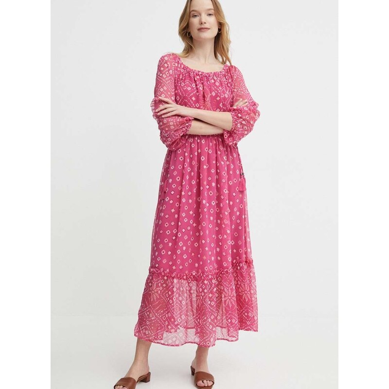 Šaty Pepe Jeans MARLENE růžová barva, midi, PL953469