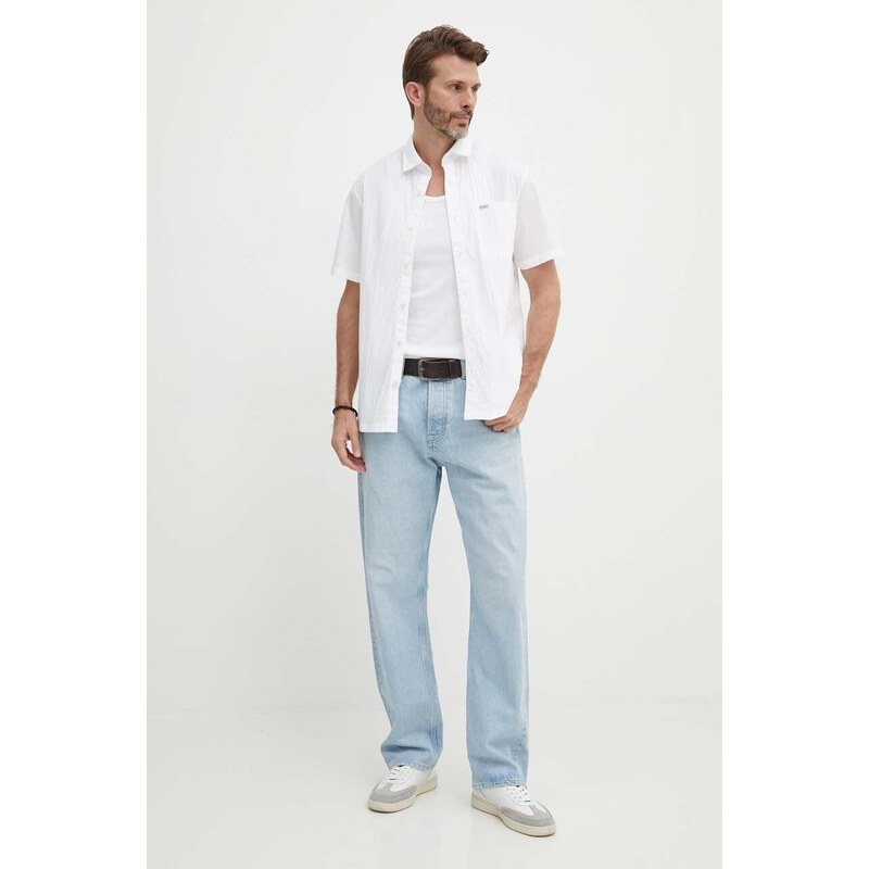 Košile Guess COLLIN pánská, bílá barva, regular, s klasickým límcem, M4GH77 WG6Y0