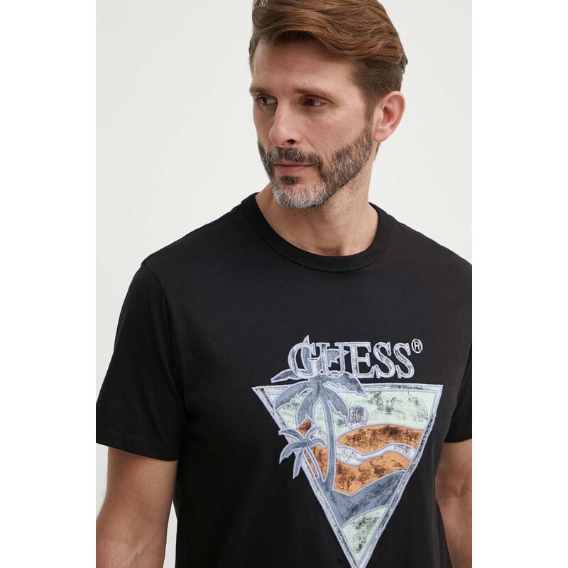 Bavlněné tričko Guess černá barva, s potiskem, M4GI16 I3Z14