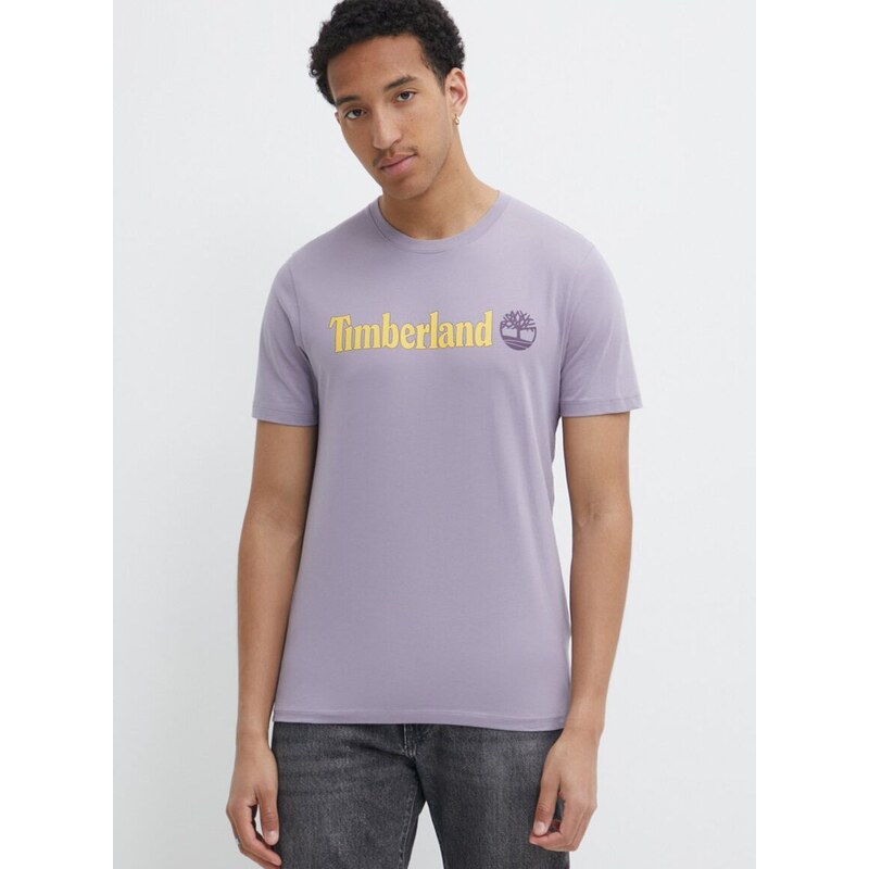 Bavlněné tričko Timberland fialová barva, s potiskem, TB0A5UPQEG71