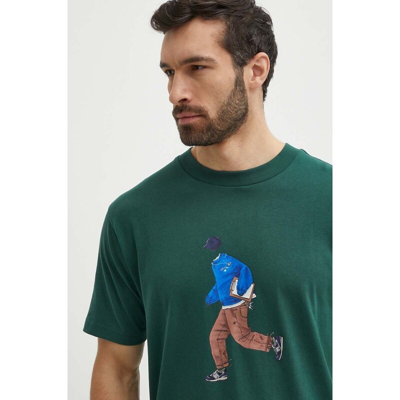 Bavlněné tričko New Balance zelená barva, s potiskem, MT41579NWG