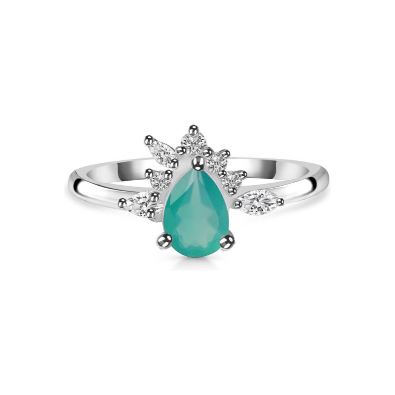 Klenoty Amber Luxusní stříbrný prsten se zeleným onyxem a topazy Bohyně