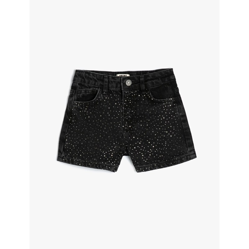 Koton Mini Denim Shorts Stone Printed Pocket Cotton