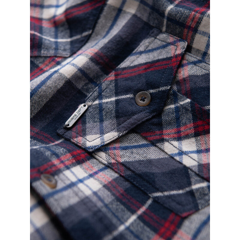 Ombre Clothing Pánská kostkovaná flanelová košile s kapsami - tmavě modrá a červená V2 OM-SHCS-0149