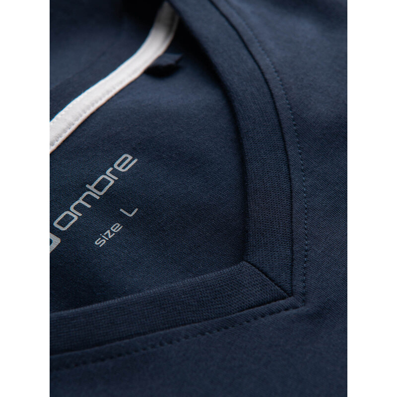Ombre Clothing Pánské tričko V-NECK s elastanem - tmavě modré V2 OM-TSCT-0106