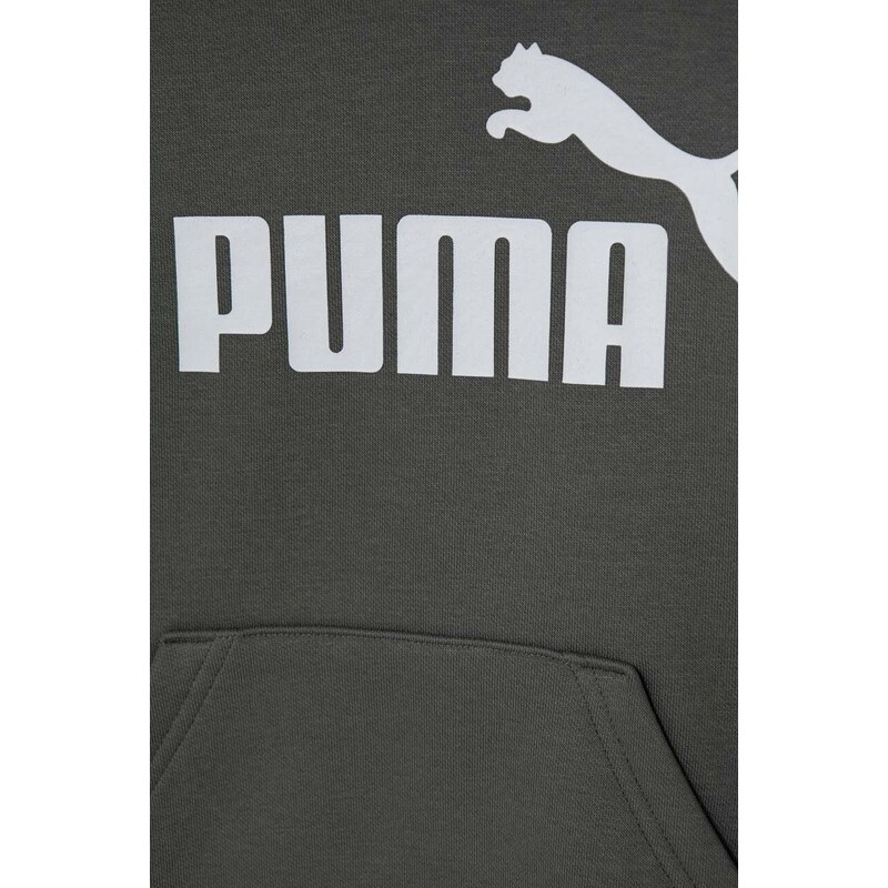 Dětská mikina Puma šedá barva, s kapucí, s potiskem