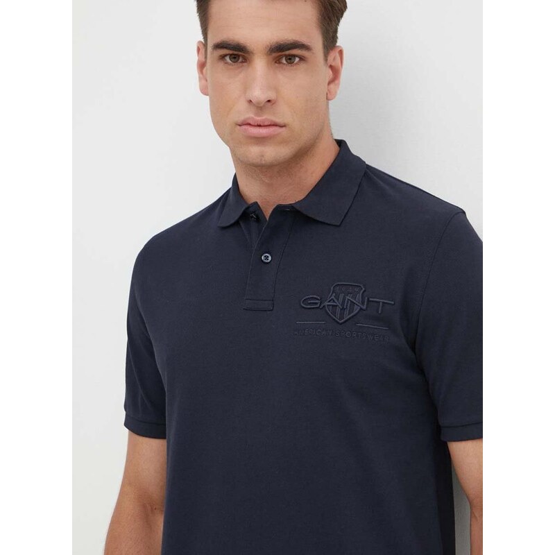 Bavlněné polo tričko Gant tmavomodrá barva, s aplikací