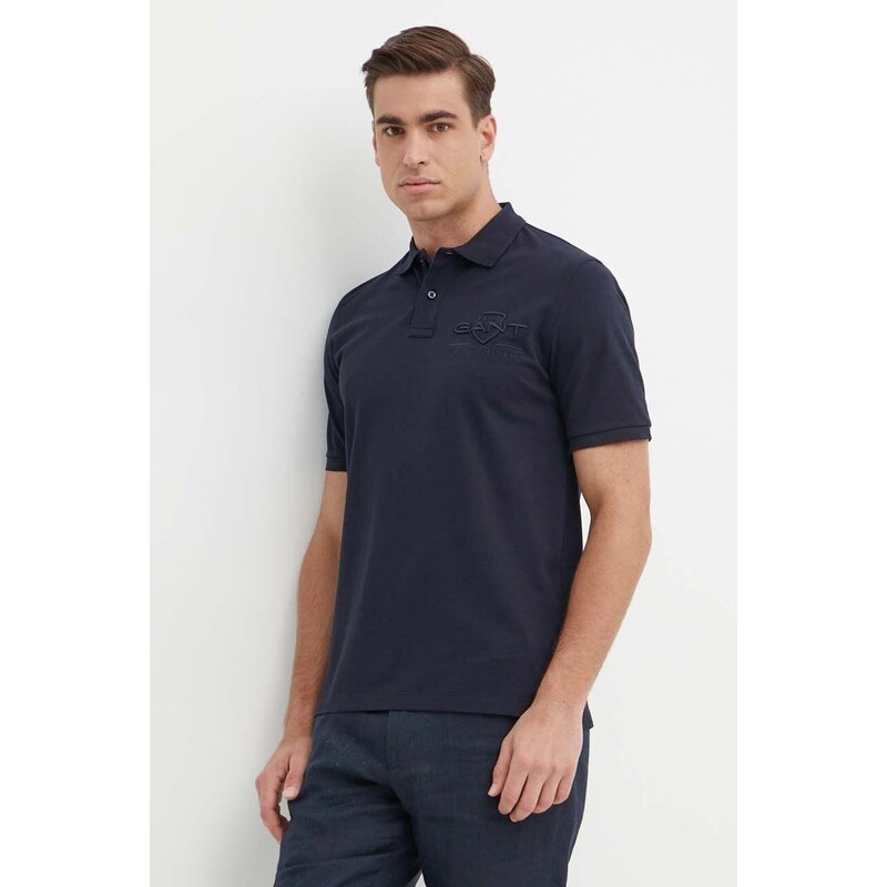 Bavlněné polo tričko Gant tmavomodrá barva, s aplikací
