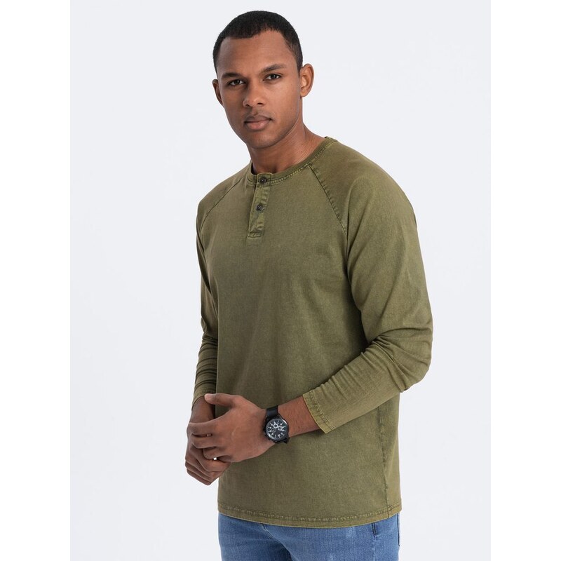 Ombre Clothing Nadčasové olivové bavlněné tričko V4 LSWL-001
