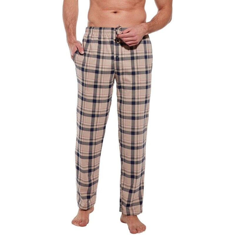 Cornette Pánské pyžamové kalhoty Dominik hnědé káro