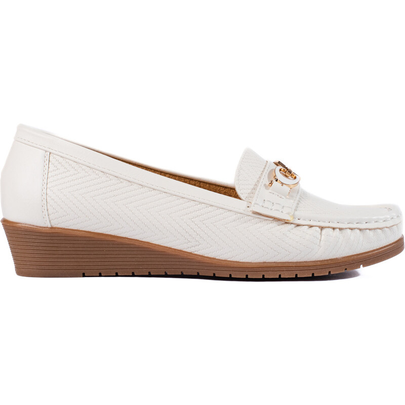 Shelvt Women's white loafers with low wedges