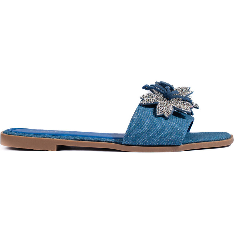 Shelvt Women's denim flip-flops with embellishment