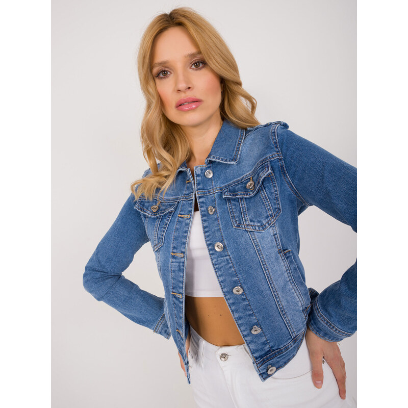 B.S. Jeans MODRÁ VYPASOVANÁ DŽÍNOVÁ BUNDA -BLUE Denim vzor