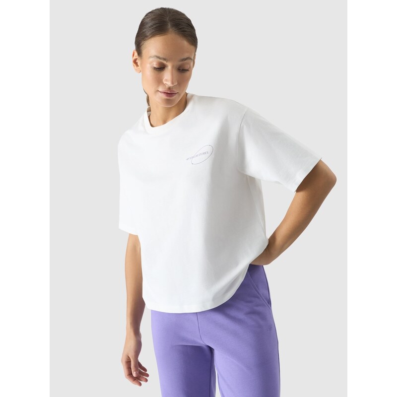 4F Dámské tričko oversize s potiskem - lomené bílé