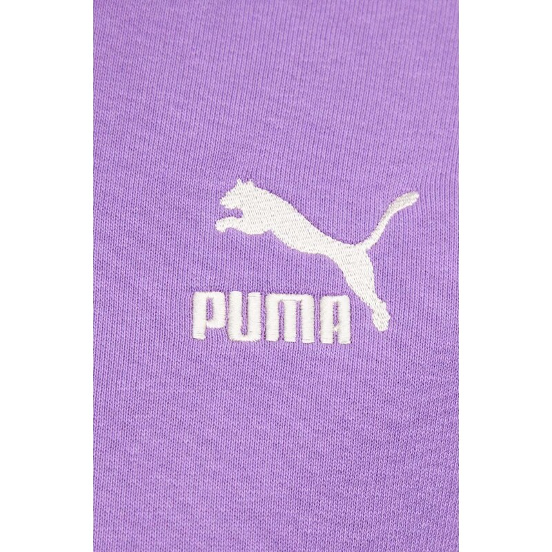Bavlněná mikina Puma BETTER CLASSIC dámská, fialová barva, s kapucí, s aplikací, 624227