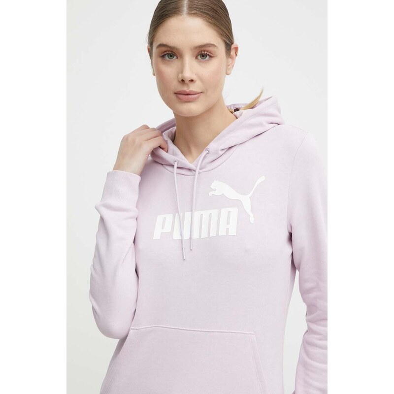 Mikina Puma dámská, fialová barva, s kapucí, s potiskem, 586797