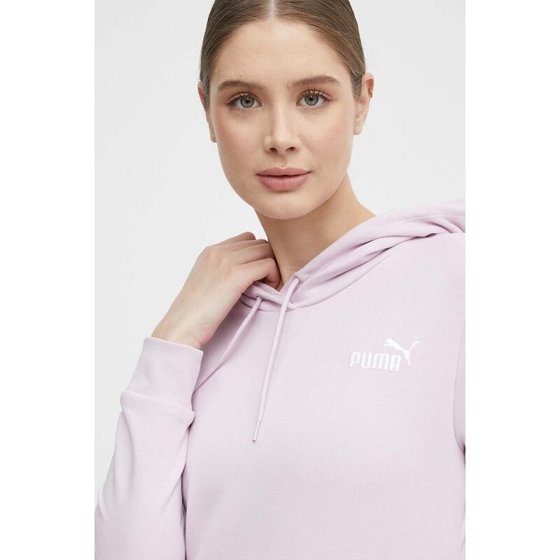 Mikina Puma dámská, fialová barva, s kapucí, s aplikací