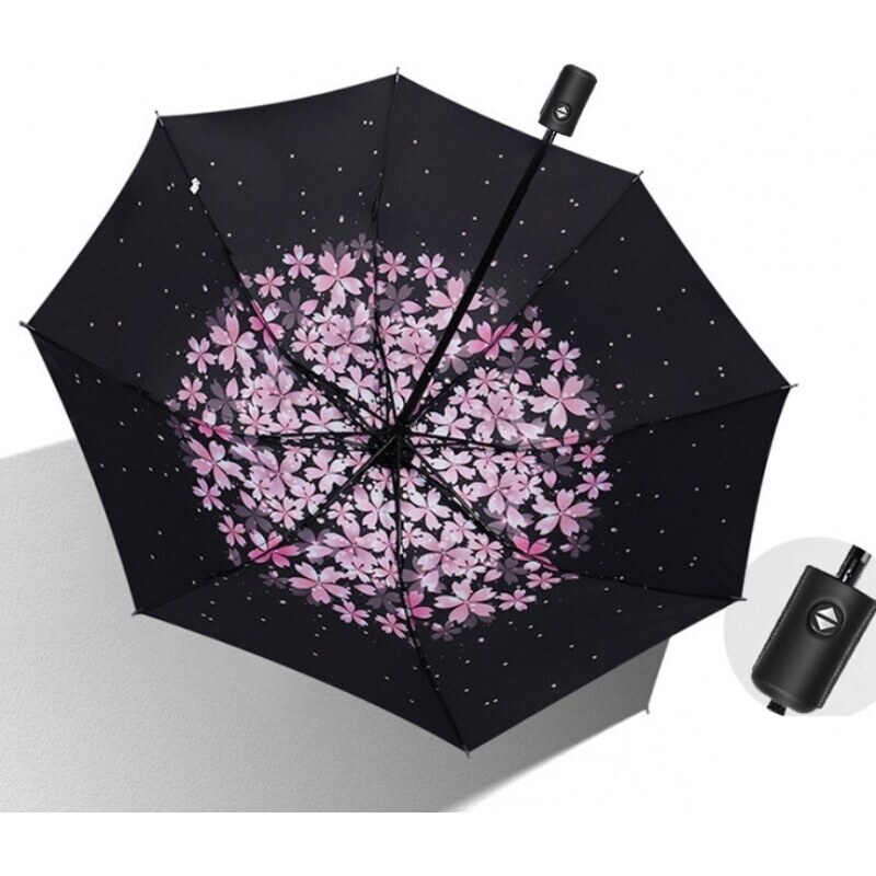 Automatický Deštník s Květinovým Vzorem, Černý, Vinilová Tkanina, 98 cm