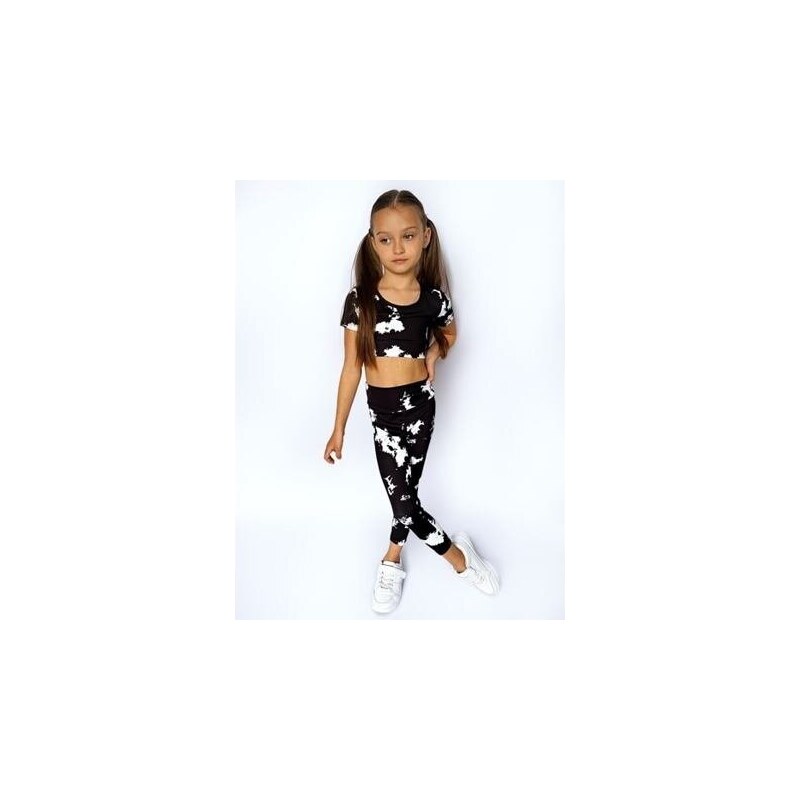 By Mini - butik SPLASH crop top + legíny black/white