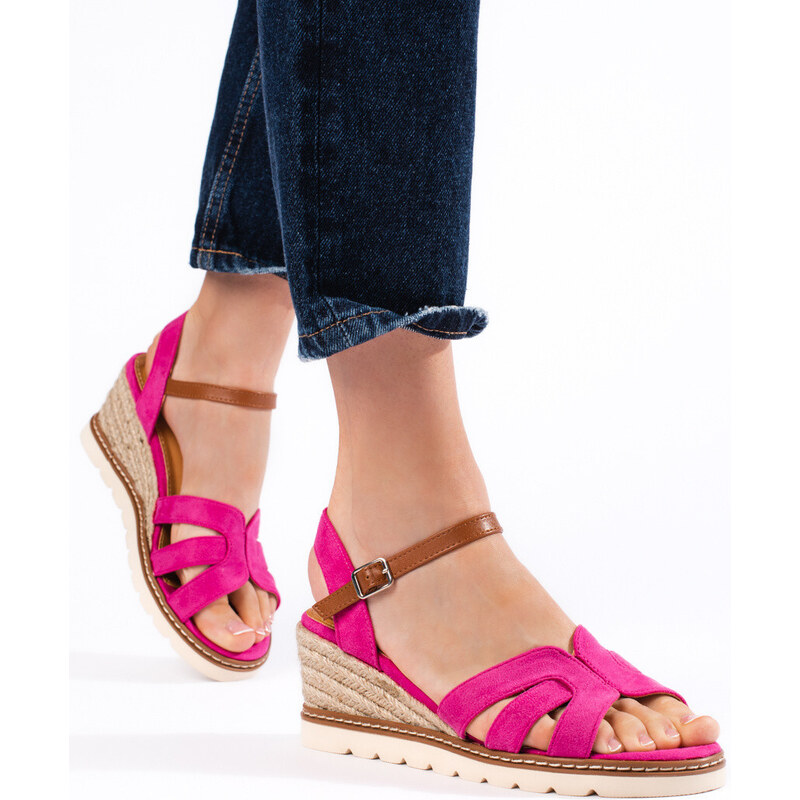 Originální sandály dámské růžové na klínku