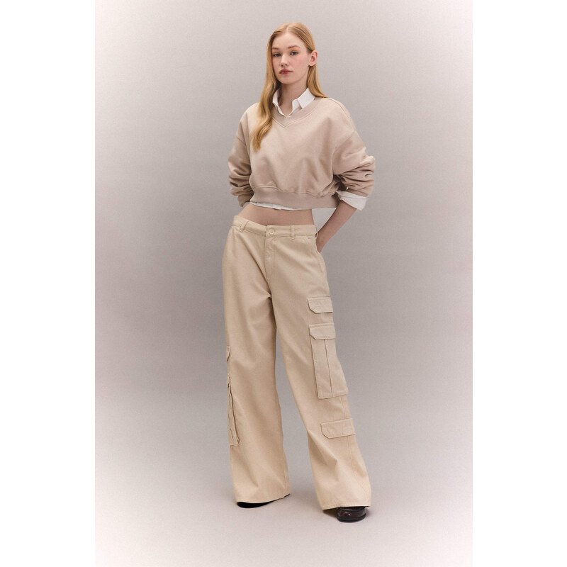 DEFACTO Wide Leg Cargo Gabardine Trousers