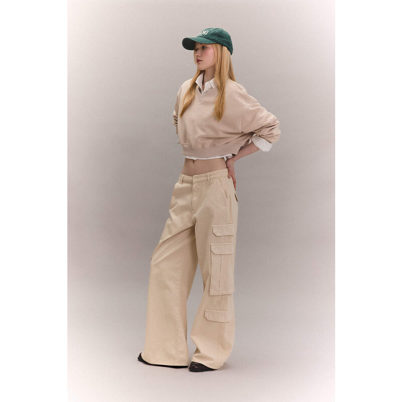 DEFACTO Wide Leg Cargo Gabardine Trousers