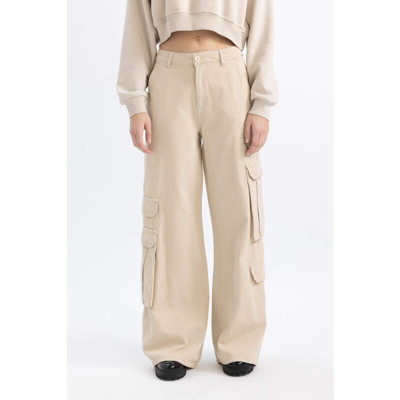 DEFACTO Wide Leg Cargo Gabardine Trousers