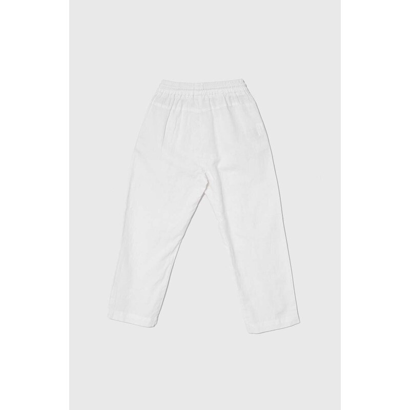 Dětské plátěné kalhoty United Colors of Benetton bílá barva