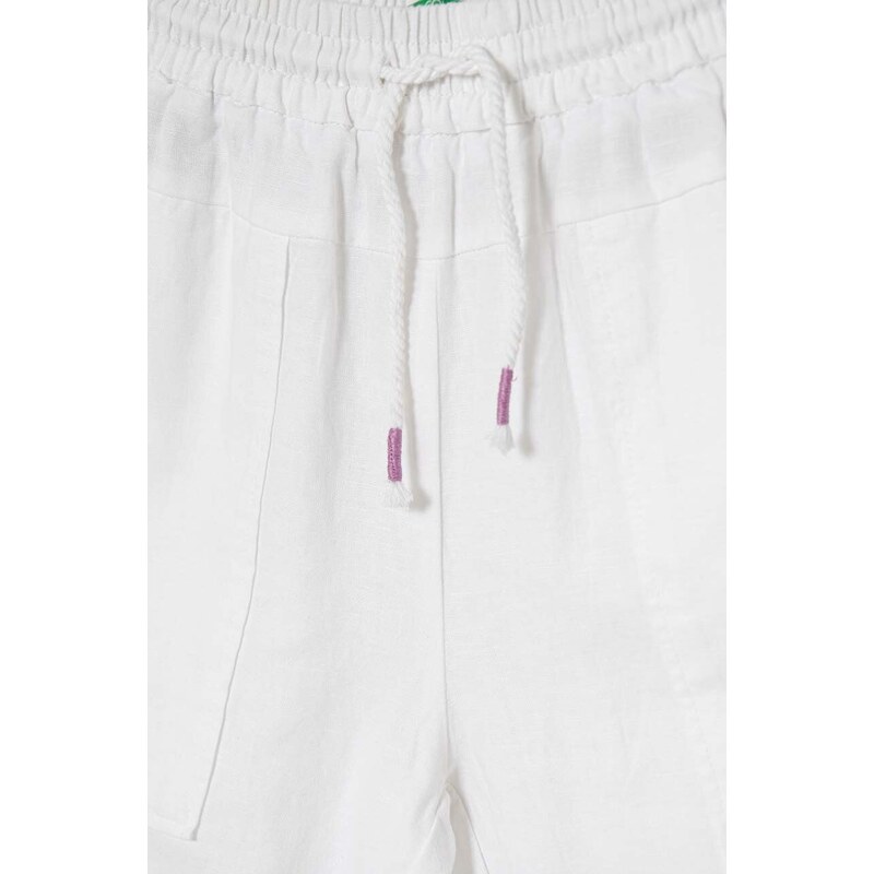 Dětské plátěné kalhoty United Colors of Benetton bílá barva