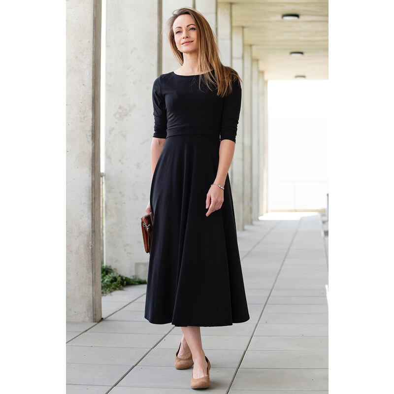 Krásná mamka Kojicí šaty Midi BIO bavlna + modal black