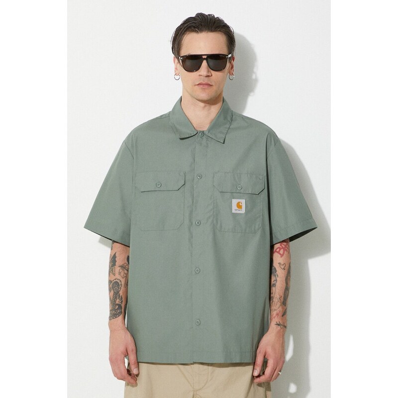 Košile Carhartt WIP S/S Craft Shirt pánská, zelená barva, relaxed, s klasickým límcem, I033023.1YFXX