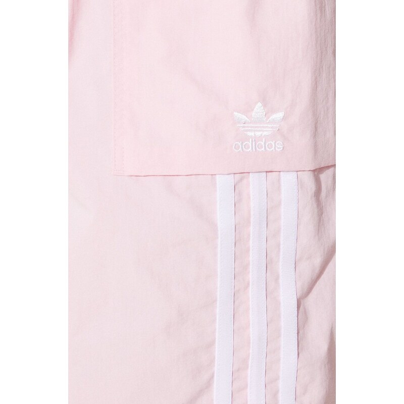 Kraťasy adidas Originals 3S Cargo Shorts dámské, růžová barva, s aplikací, high waist, JH1076