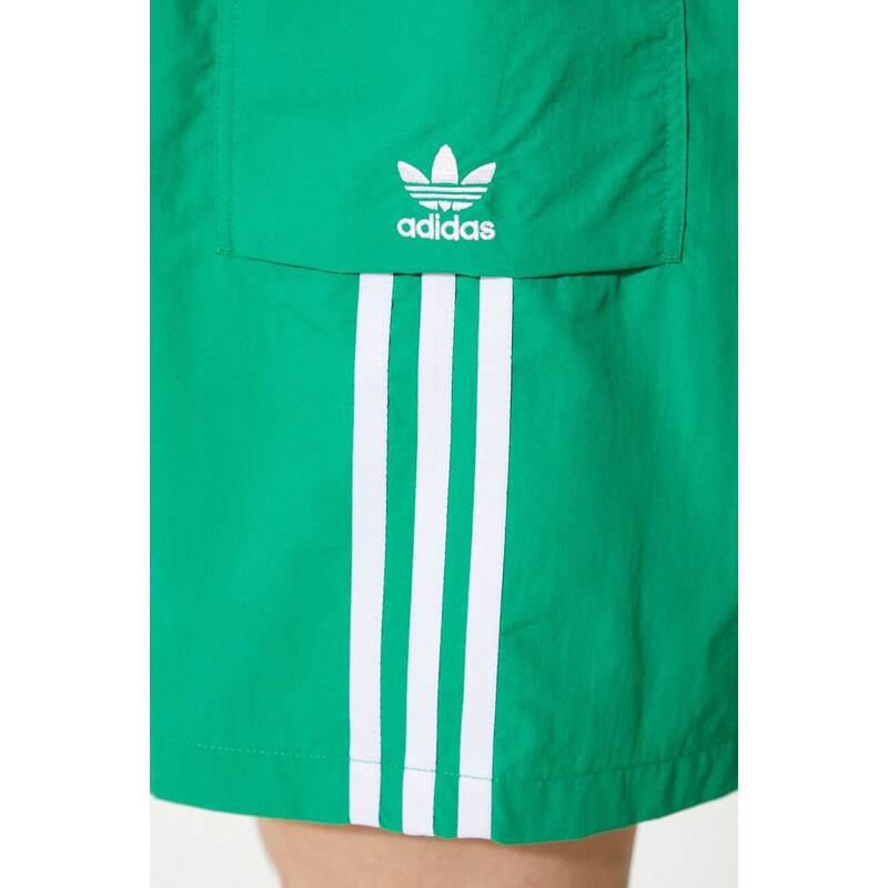 Kraťasy adidas Originals 3S Cargo Shorts dámské, zelená barva, s aplikací, high waist, JH1073