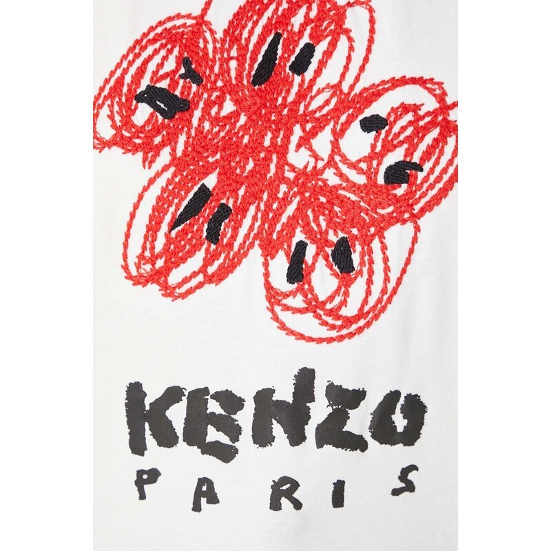 Bavlněné tričko Kenzo Drawn Varsity Loose Tee bílá barva, FE52TS1024SG.02