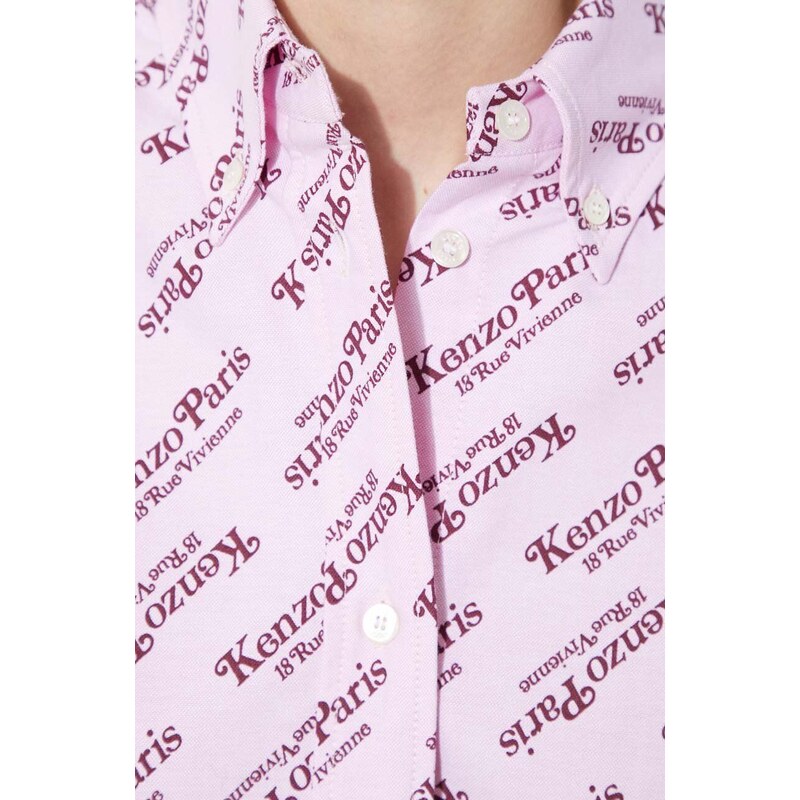 Bavlněná košile Kenzo Printed Slim Fit Shirt růžová barva, regular, s klasickým límcem, FE52CH0879D2.30