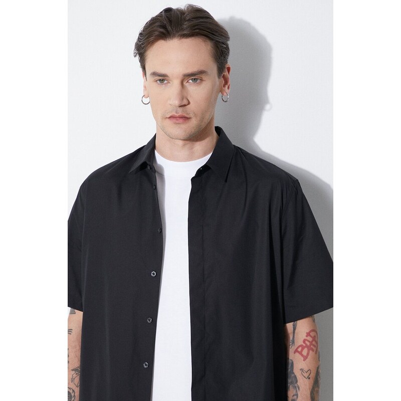 Bavlněná košile Neil Barrett Loose Double Layer Short Sleeve Shirt černá barva, regular, s klasickým límcem, MY60218C-Y051-524N