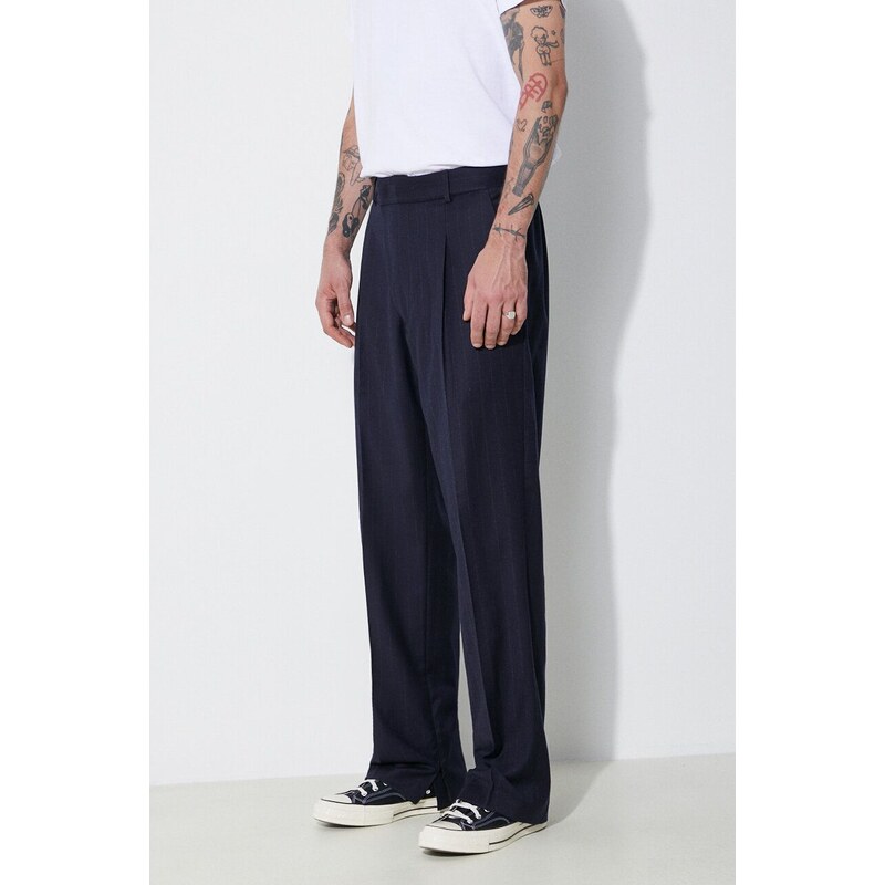 Vlněné kalhoty 424 Straight Leg Pants tmavomodrá barva, jednoduché, FF4SMT10BP-TR351.560