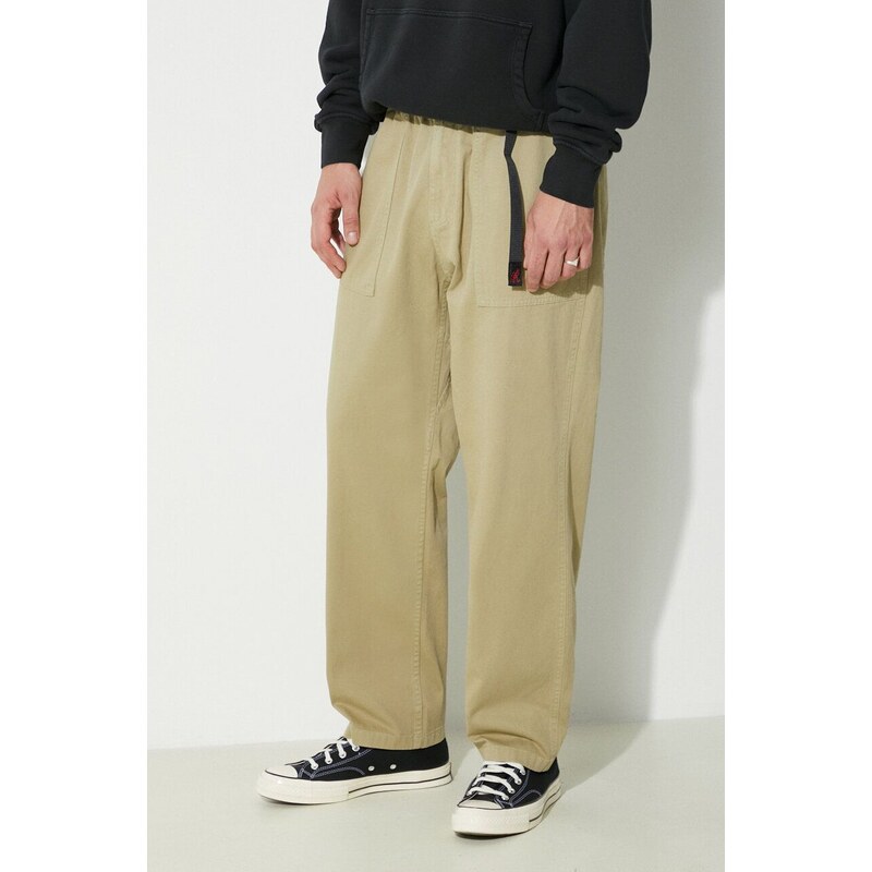 Bavlněné kalhoty Gramicci Loose Tapered Ridge Pant zelená barva, jednoduché, G114.OGT