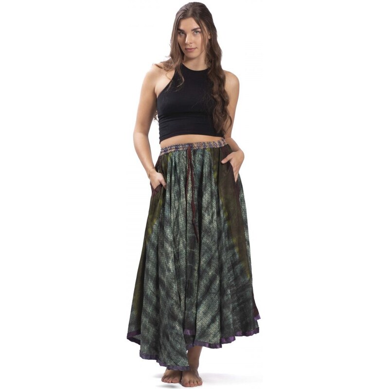 Indie Kolová sukně AMALA šedo-zelená II.
