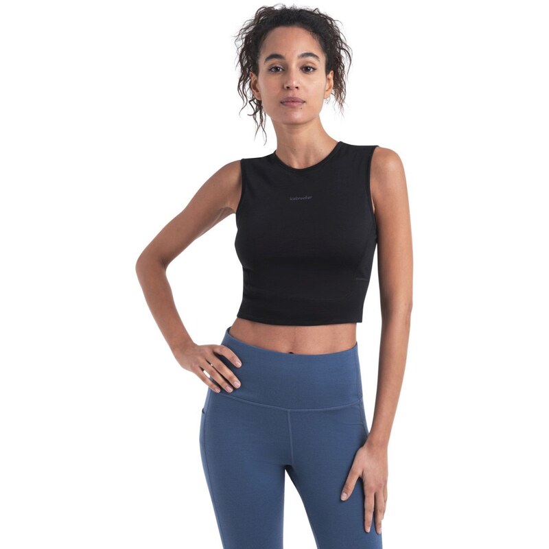 ICEBREAKER Wmns Merino 125 ZoneKnit Energy Wind Cropped Bra-Tank, Black velikost: L