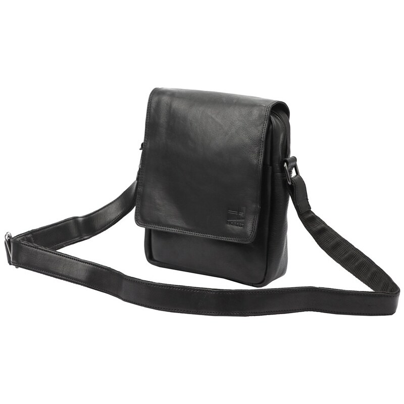 Středně velká černá kožená crossbody taška Nordee 1402